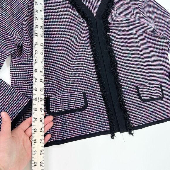 Misook Cardigan Jacket Womens XL Multicolor Open Front Woven Acrylic Fringe Trim - Picture 5 of 8